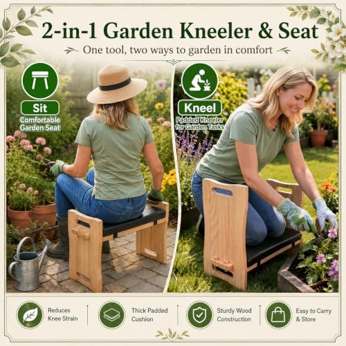 Ripeng Garden Kneeler and Seat Heavy Duty Wood Kneeling Pad Stool