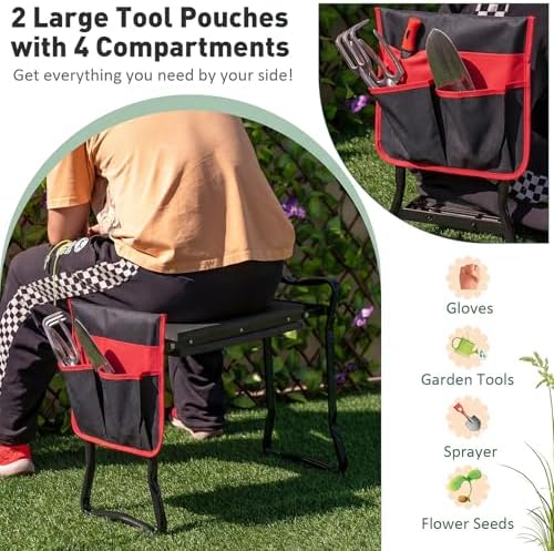 Foldable Garden Kneeler and Seat with Wide Soft Foam Pad, Black