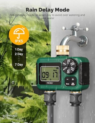 MOES 2 Zone Sprinkler Timer for Garden Hose,Brass Inlet &Outlet Water Timer