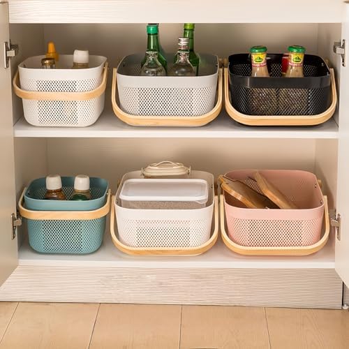 3pcs Collapsible Wooden Handle Plastic Harvest Basket - Rectangular Garden Storage Basket for Picking and Collecting Vegetables, Fruits - Ideal for Garden Cabinets & Outdoor Use (Black)