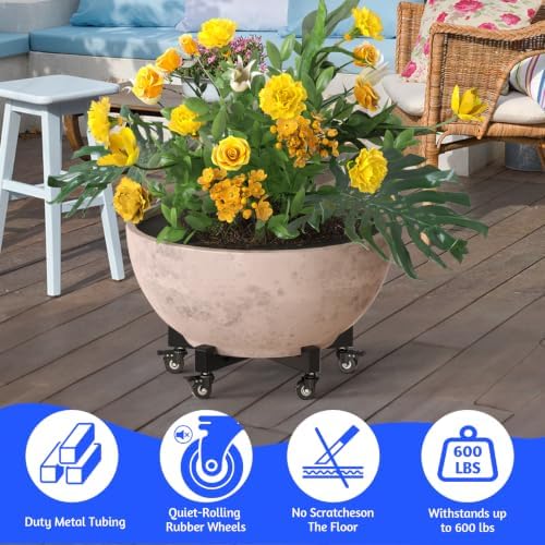 Plant Caddy With Wheels, Adjustable 13in to 20inch Metal Plant Stand