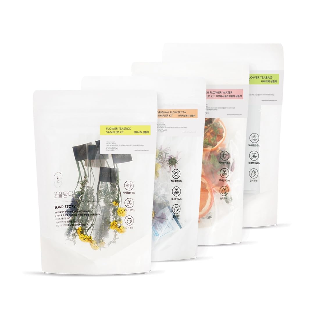 KKOKDAM Tea Sampler Bundle - Loose Leaf Set, Fancy Variety Pack, Blooming Flowers, Korean Tea Sets, Unique Gifts, Loose Leaf Teas - Pack of 4