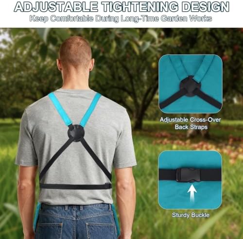 Garden Apron,Harvest Aprons with Drawstring Bag and Pockets for Women and Men,Canvas Fruit Picking Apron