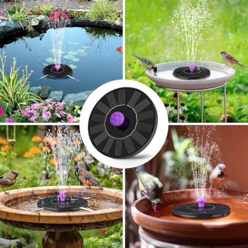 Solar Bird Bath Fountain Pump, Solar Powered Water Pump, Outdoor Water Fountain with 8-in-1 Nozzles, 4 Fixed Pipes for Hummingbirds, Garden, Pool, Pond