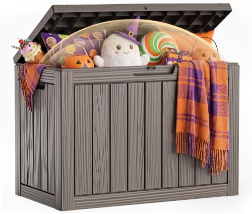 75 Gallon Outdoor Storage Box Waterproof, Lockable Resin Deck Boxes