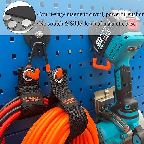 Uni-Mag Heavy Duty Magnetic Garage Hook,10 Pack Strong Large Magnet Hooks for Power Drill,Garden Tools,Hose,Pegboard,Garage, Workshop,Magnetic Storage Hooks for Indoor Outdoor (Orange)
