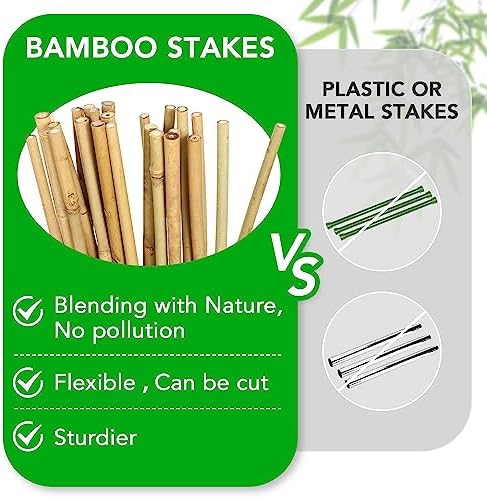 SWANGSA 40 Pack Bamboo Stakes for Plant 5 Feet(57.5inch), Bamboo Sticks Plant Support Garden Stakes Poles with 200pcs Twist Ties for Tomatoes, Beans, Potted Plants, Indoor and Outdoor Climbing Plants