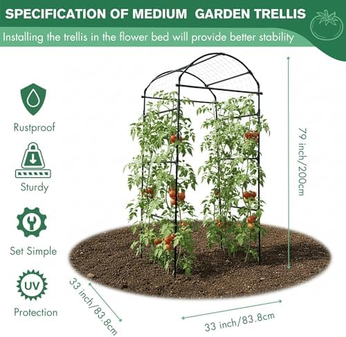 79" Tall Metal Cucumber Trellis Arch Sturdy Frame for 4FT Raised Garden Bed