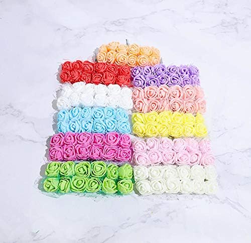 Mini Fake Rose Flower Heads 144pcs Mini Artificial Roses DIY Wedding Flowers Accessories Party Baby Shower Home Decorations(Bottom add Gauze) Yellow