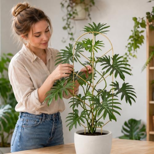 2 Pack Large Climbing Plant Trellis, 30'' Tall Garden Support for Potted Plants Indoor, Modern Decorative Trellis for Crawling Plants Jasmine, Wisteria and Lilac Vines (Gold)