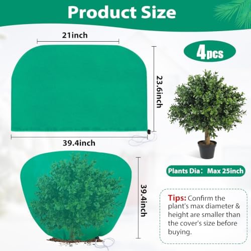 4 Pack Shrub Plant Covers Freeze Protection for Winter, 23.6"X39.4", Green