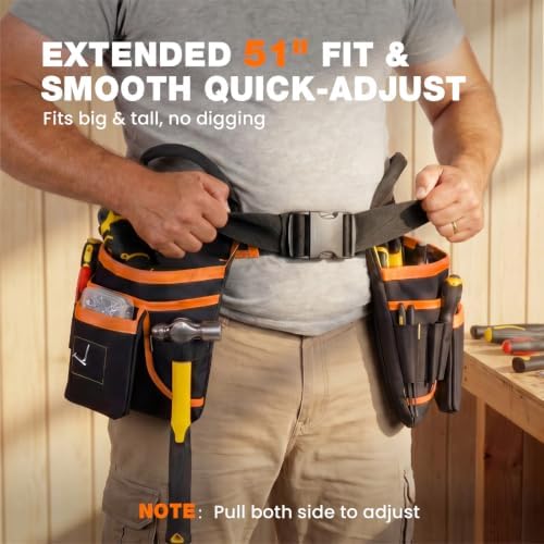 Tool Belt for Men, Magnetic Tool Pouch for Waist Up to 51" Gift for Dad Men
