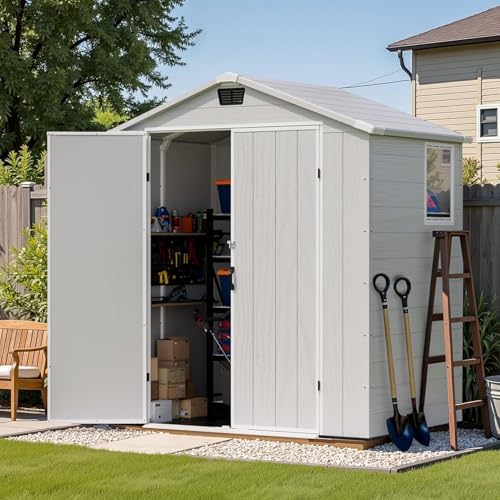 Patiowell 6X4 FT Resin Outdoor Storage Shed with Floor, Light Grey