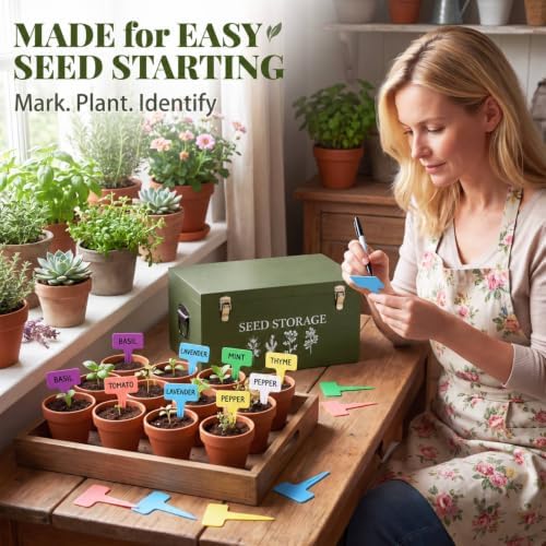 Wood Seed Storage Box Garden Seed Organizer with Removable Tray Saving Kit