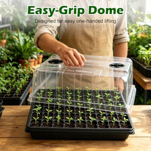 RooTrimmer 10-Pack Seed Starter Trays with 5" Tall Dome & 54-Cell Plug Tray