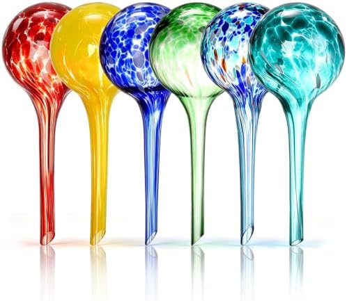 Fasmov 6 Pieces Automatic Watering Bulbs, Plant Watering, Decorative Garden Watering Cans Glass drip Ball, Automatic Watering System, 2.36 inch Diameter, Assorted Colors