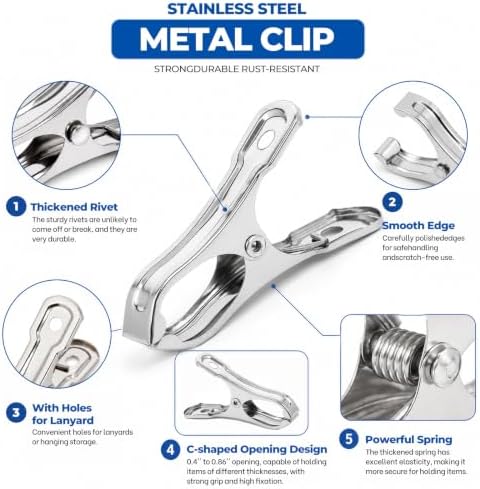 52 PCS Garden Clips - Stainless Steel Greenhouse Clamps,Strong Grip Heavy Duty Metal Clip, for Have a Strong Grip to Hold Down the Shade Cloth or Plant Cover on Garden Hoops