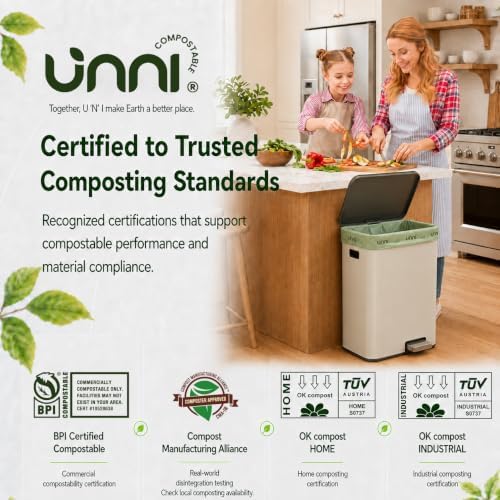 UNNI Compostable Bags, 13 Gallon, 100 Count, 49.2 L, Extra Thick 0.9 Mil