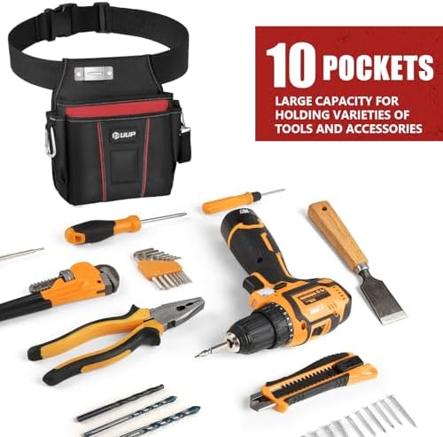 Tool Belt for Men, 10 Pockets Magnetic Tool Pouch Heavy Duty Toolbelt