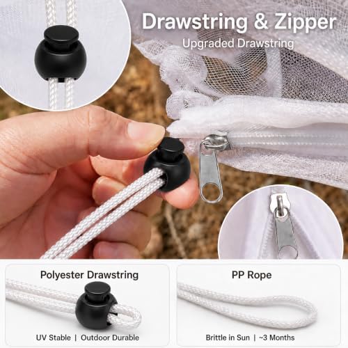 1 Pack 12x16Ft Extra Large Drawstring & Zipper Fruit Tree Netting Cover - Reusable Bird Netting for Blueberry Bushes, Anti-Cicada/Deer/Squirrel Large Plant Protection Net