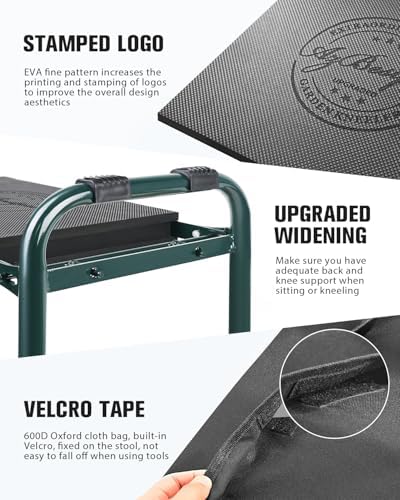 Garden Kneeler and Seat Heavy Duty, Upgraded Foldable Gardening Stool - Widened to 10" Stable Wear-resistant Prevent Knee and Back Pain, Beautiful Logo high-end 2 Large Tool Bags Gift for Women