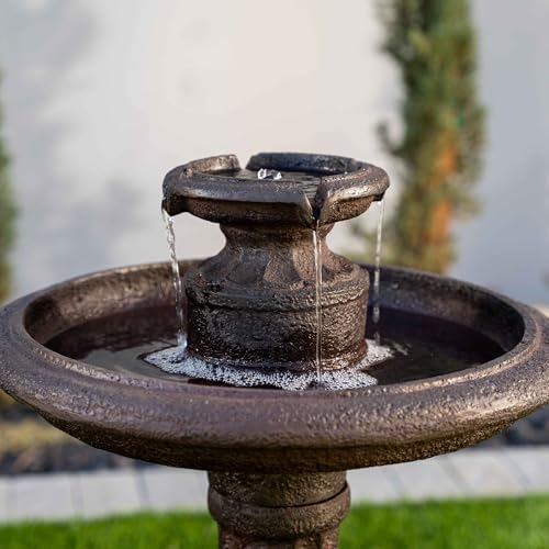 XBrand 28 Inch Solar Powered Outdoor Bird Bath Fountain, Large Brown Resin Water Feature with Solar Panel, Decorative Garden Fountain for Lawn, Patio, Backyard and Outdoor Décor