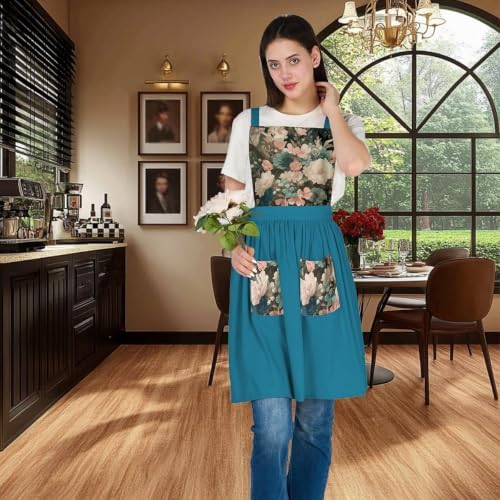 Aprons for Women with Pockets, Vintage Pinafore Apron for Kitchen Gardening