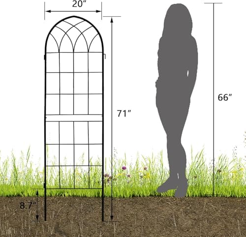 71 x 80in Rustic Iron Arch Decoration Garden Trellis with Black Metal Coating – Perfect for Supporting Climbing Plants Outdoor, Roses, Vines, Flowers, and Vegetables.