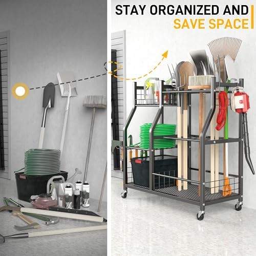 Garden Tool Organizer Stand, Garage Tool Storage Rack with Wheels