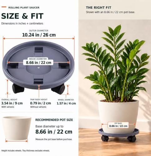Rolling Plant Stand Outdoor 3 Pack 10 Inch Plant Caddy with Wheels, Grey