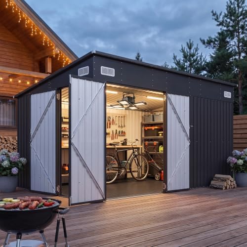 12'x8' Lean to Shed Outdoor Storage Sheds with Triple Doors