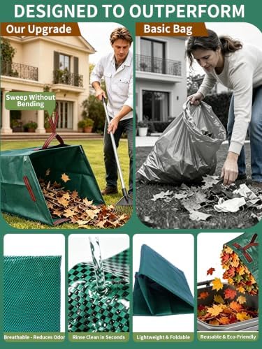 57 Gal Dustpan Yard Waste Bags Heavy Duty Reusable with Gloves