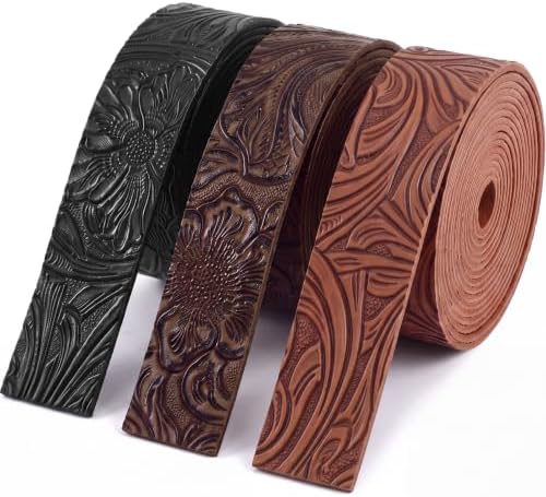 Eccliy 3Pack Wide Embossed Faux Leather Straps for Craft, Espresso, 1 Inch