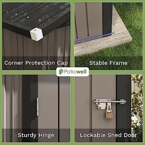 Patiowell 8x6 FT Outdoor Storage Shed, Metal Storage Sheds, Brown