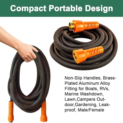 100FT Flexible Garden Hose & 10Modes Nozzle,Lightweight Water Hose,Kink-Free,All-Weather 3/4 in. Hose for RV,Boat,Car Wash,Garden,Yard,Camper,Outdoor (100Ft,Orange-Black)