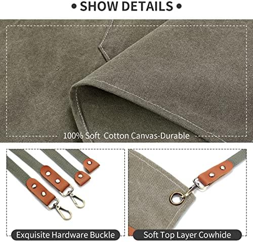 Cotton Canvas Cross Back Apron for Men and Women,Chef Apron With Adjustable Strap and Large Pockets,Kitchen Cooking Baking Bib Heavy Duty Work Apron