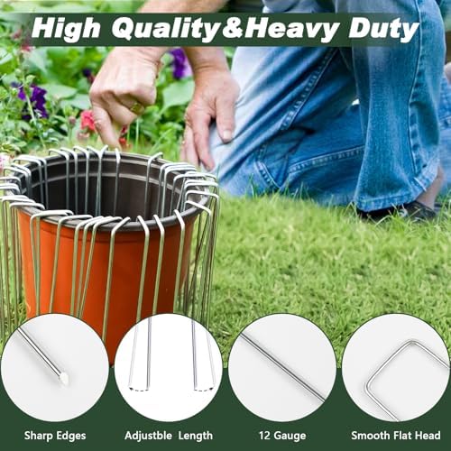 4 Inch Galvanized Landscape Staples, 12 Gauge Anti-Rust Garden Stakes, Weed Barrier Stakes 500 Pack