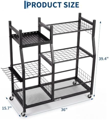 3-Tier Garden Tool Organizer with Wheels, Heavy-Duty Steel Garage Rack