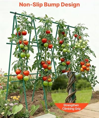 VEVOR Garden Stakes, 50 Pack, 46.06 inch, Plastic Coated Metal Tomato Stakes, Garden Sticks for Plants Support, with Pointed End and Non-Slip Bumps for Growing Climbing Plants, Outdoor Vegetables