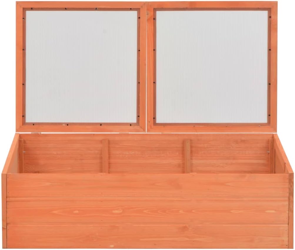 Wooden Garden Portable Greenhouse Sturdy Cold Frame Raised Plants Bed Protection with 2 PC Boards and Openable Top Door Raised Flower Planter Box 39.4"x19.7"x13.4"