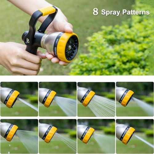 FANHAO Fireman Style Garden Hose Nozzle Heavy Duty Metal, 8 Spray Patterns