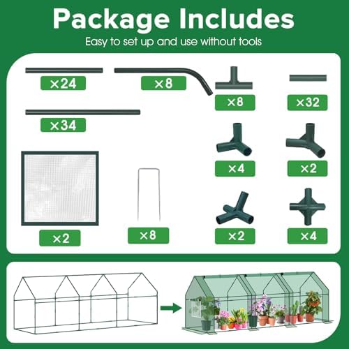 Mini Greenhouse for Outdoor,Portable Small Tunnel Greenhouses for Outdoors with Roll up Zipper Door for Protecting Plant (PE, 95" x 36" x 36")