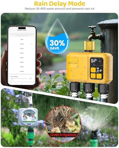 WiFi Water Timer 3 Outlet Garden, Brass Inlet