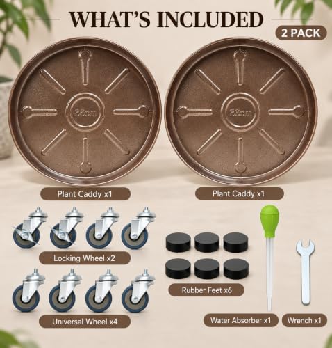 2 Pack 12.2 Inch Metal Plant Caddy, Copper