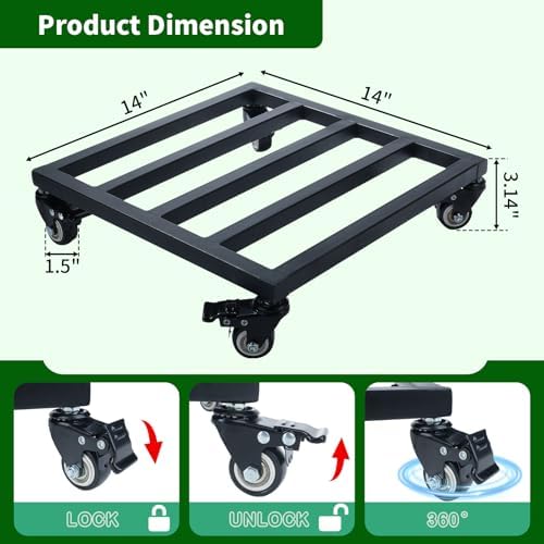 2 Pack 14 Inch Square Metal Plant Caddy with Wheels, 400 Lbs