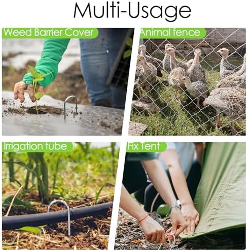 8 Inch Landscape Staples, 12/25/50/100 Pack Galvanized Garden Stakes, Heavy Duty 8 Gauge U-Shaped Ground Stakes for Weed Barrier Fabric, Irrigation Tubing, Fence, Outdoor Decorations