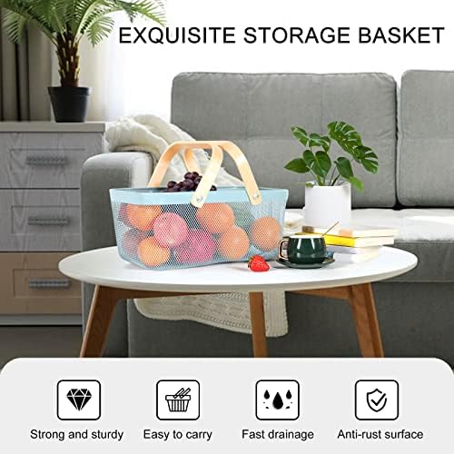 Garden Harvest Basket,Delicate Harvest Basket for Garden Vegetables,Practical Metal Mesh Wire Basket with Handle Suitable for Bathroom,Cabinet,Kitchen(Blue)