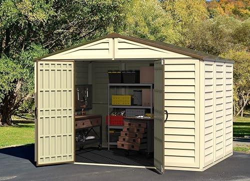 Woodbridge Plus 10.5 Ft. x 8 Ft. Vinyl Garden Storage Shed | Made of Fire Retardant PVC Resin, All-Weather, Waterproof Outdoor Solution, Store Bikes, Tools, BBQ, | Strong Structure, Maintenance Free