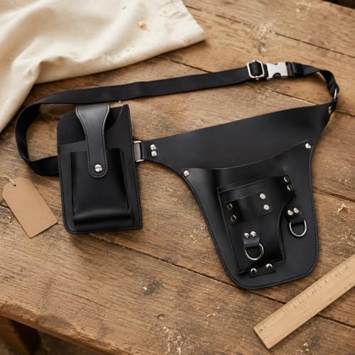Outdoor Waist Pack Garden Tool Belt Pouch Bag With Multiple Compartments And Adjustable Strap In PU Leather Suitable for gardening yard work planting trimming repairs, Coffee