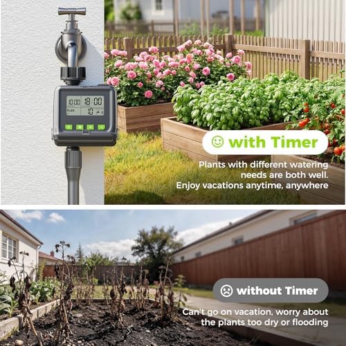 Sprinkler Timer for Garden Hose, Programmable Watering Timer with Rain Delay, Outdoor Automatic& Manual Irrigation Controller System for Lawn/Yard/Greenhouse V104